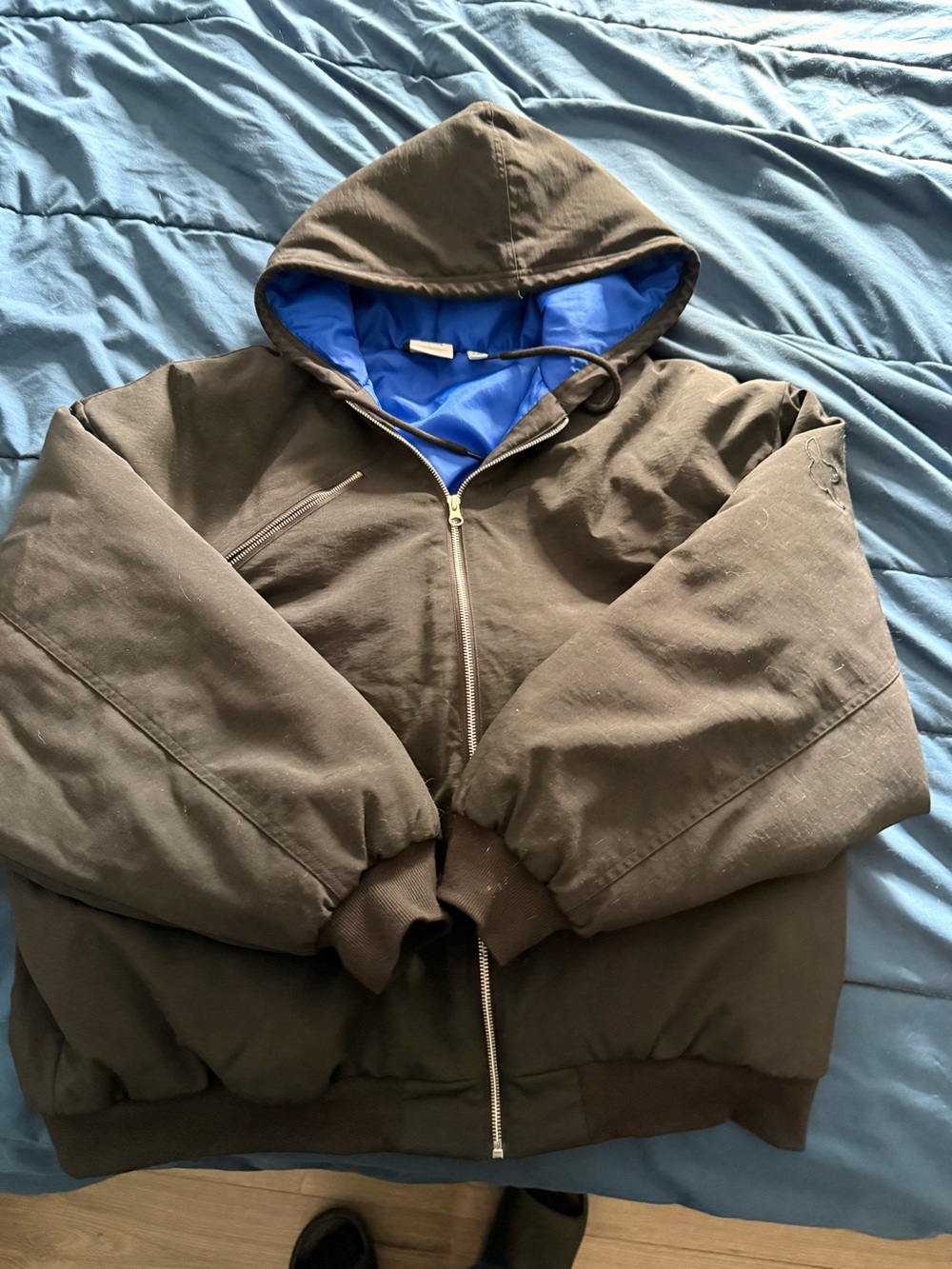adidas Black Puffer Jacket with Blue Hood Lining